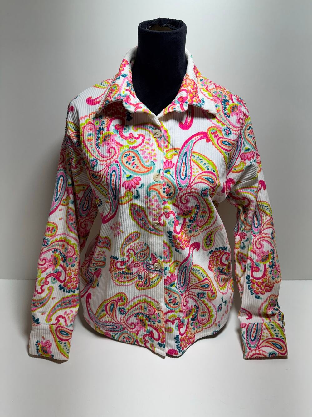 Emily Wonder Women’s Sz S Corduroy Pink Paisley Jacket Shacket Artsy Colorful